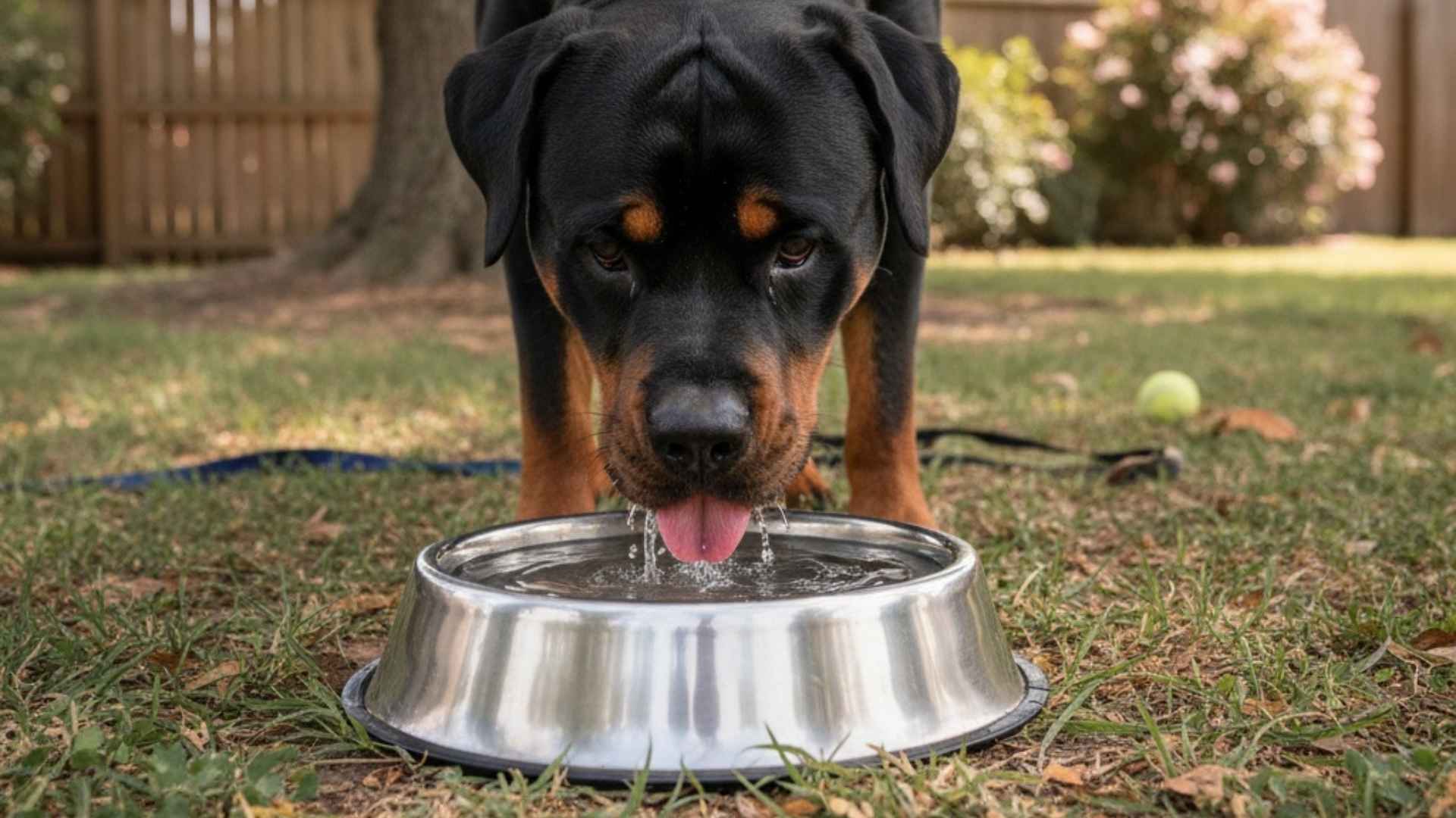 rottweiller bebiendo agua